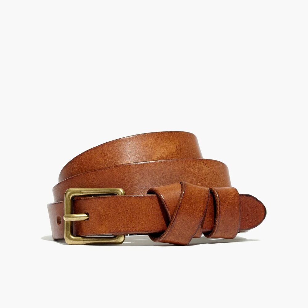 Madewell Leather Crisscross Skinny Belt in English Saddle - XS